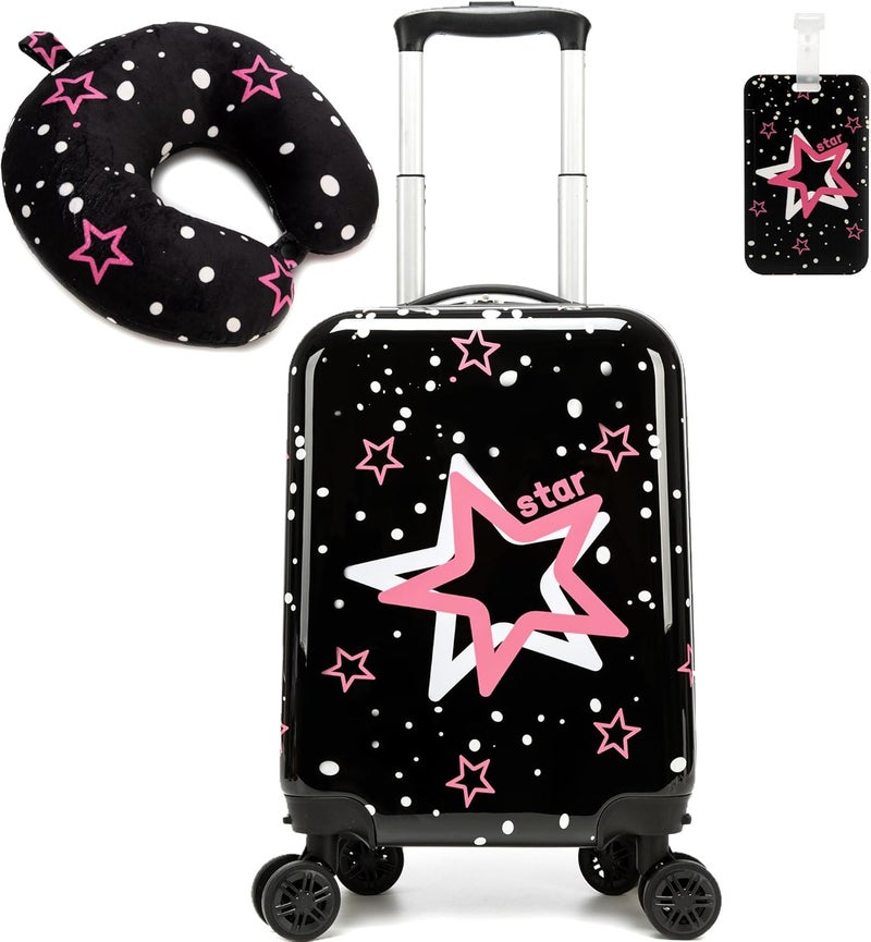 Esteemly Kid's Luggage Set 2 Piece Suitcase Set Hardside Luggage with Spinner Wheels Girls Carry on Toddler Travel Rolling Suitcase with Neck Pillow Airline Approved - Image 1